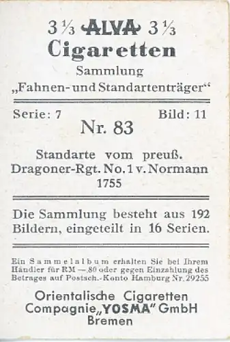 Sammelbild Fahnen- und Standartenträger Nr. 83 Standarte preuß.Dragoner-Rgt. Nr. 1 v. Normann 1755