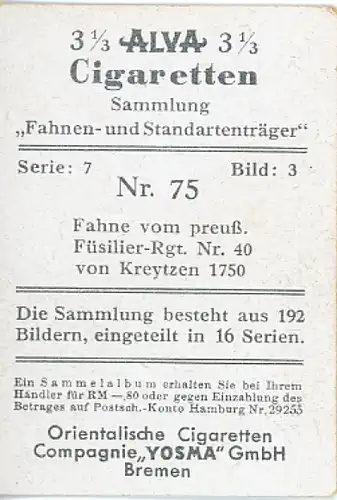 Sammelbild Fahnen- und Standartenträger Nr. 75 Fahne preuß. Füssilier-Rgt. Nr. 40 v. Kreytzen 1750