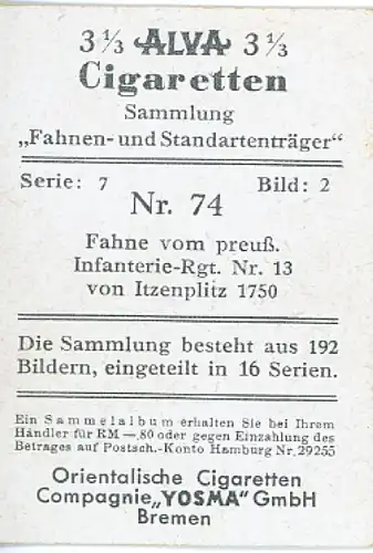 Sammelbild Fahnen- und Standartenträger Nr. 74 Preuß. Inf. Rgt. Nr. 13 von Itzenplitz 1750