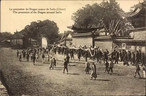 Ak Suifu China, Procession du Dragon, Stone Wall, Drachenfest