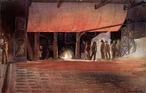 Künstler Ak Witkowitz, Hochofen, Roheisenabstich