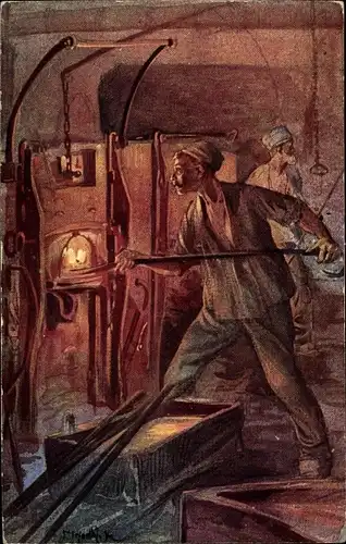 Künstler Ak Vitkovice, Pudlovna, Fabrikarbeit, Ofen