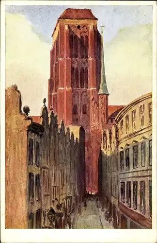 Künstler Ak Hellingrath, B., Gdańsk Danzig, Beutlergasse, Marienturm