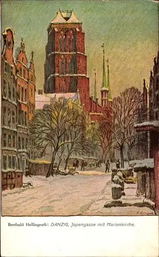 Künstler Ak Hellingrath, B., Gdańsk Danzig, Jopengasse mit Marienkirche