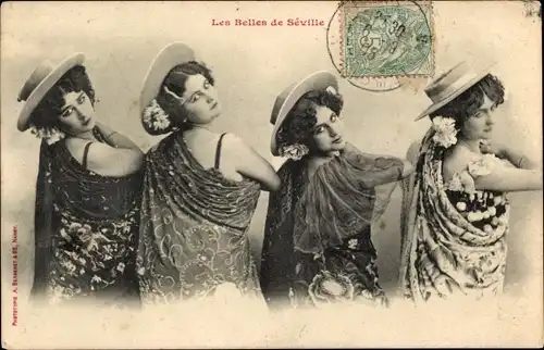 Ak Les belles de Seville, Frauen in spanischen Trachten