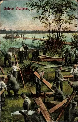 Ak Pioniere beim Brückenbau