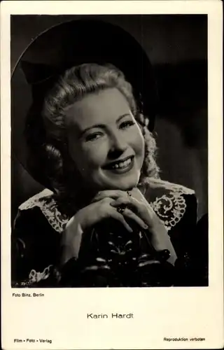 Ak Schauspielerin Karin Hardt, Portrait, Hut