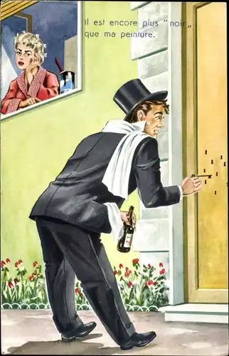 Ak Betrunkener Mann versucht Tür aufzuschließen