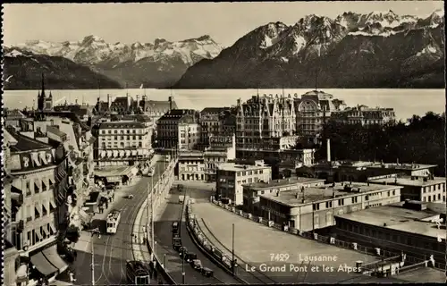 Ak Lausanne Kanton Waadt, Le Grand Pont et les Alpes