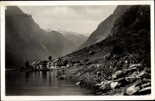 Ak Gudvangen Norwegen, Panorama, Uferpartie