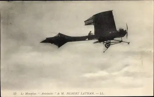 Ak Le Monoplan Antoinette de M. Hubert Latham, Flugpionier