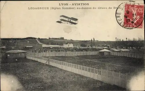 Ak Lyon Aviation, Legagneux, Biplan Sommer au dessus du coteau de Bron