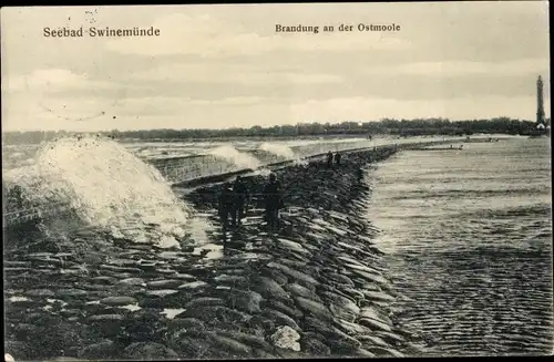 Ak Warszów Osternothafen Świnoujście Swinemünde Pommern, Brandung, Ostmole