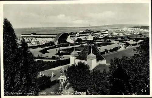 Ak Świnoujście Swinemünde Pommern, Konzertplatz und Strand