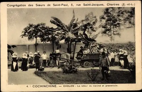 Ak Cholon Cochinchine Vietnam, Congregation des Soeurs de Saint Paul, retour du marché