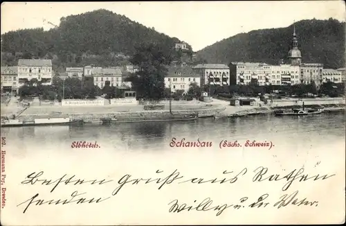 Ak Bad Schandau Sächsische Schweiz, Teilansicht, Elbhotels