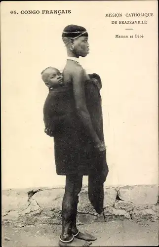 Ak Brazzaville Französisch Kongo, Mission Catholique, Maman et Bebe