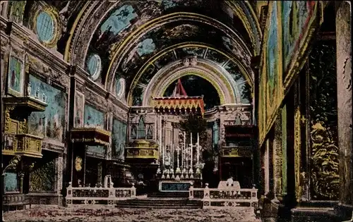 Ak Valletta Malta, John's Church, Kirche, Innenansicht, Altar