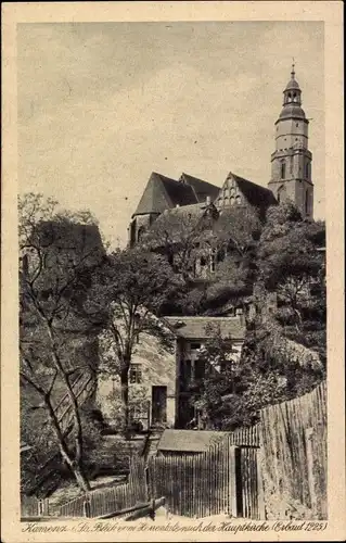 Ak Kamenz in Sachsen, Blick von Herrental zur Hauptkirche