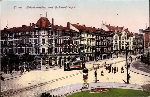 Ak Zittau in der Oberlausitz, Haberkornplatz, Bahnhofstraße