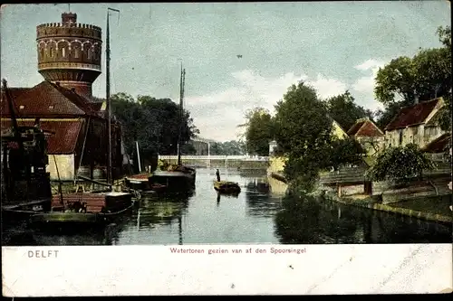 Ak Delft Südholland Niederlande, Watertoren gezien van af den Spoorsingel