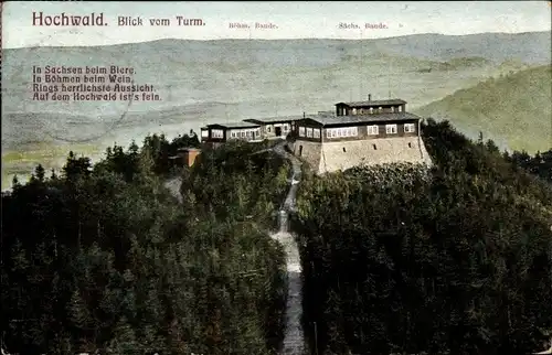 Ak Oybin in der Oberlausitz Sachsen, Hochwaldbaude, Blick auf Böhmische und Sächsische Baude