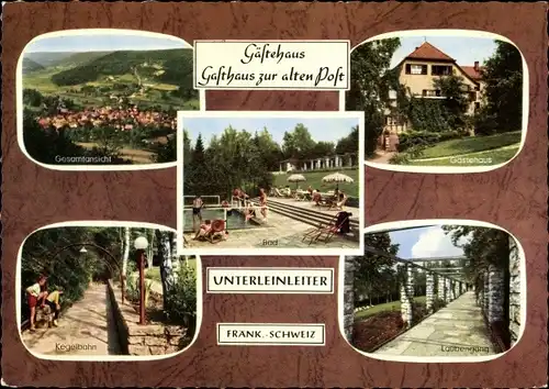 Ak Unterleinleiter in der fränkischen Schweiz, Gästehaus Gasthaus zur alten Post, Kegelbahn