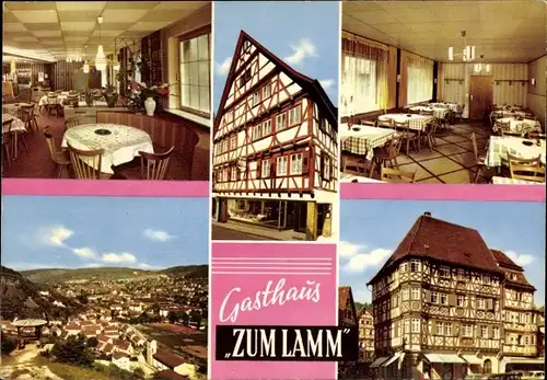 Ak Mosbach am Odenwald Baden, Gasthaus Zum Lamm, Panorama, Fachwerkhaus