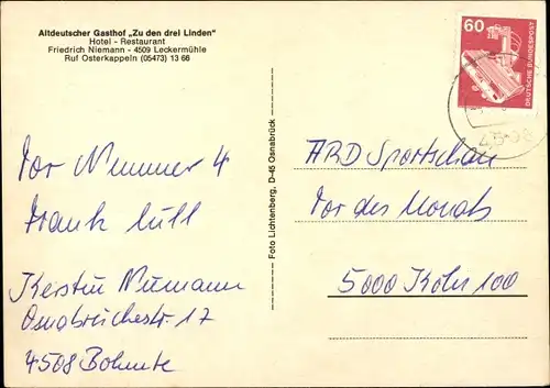 Ak Leckermühle Bohmte in Niedersachsen, Gasthof Zu den drei Linden