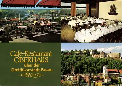 Ak Passau in Niederbayern, Cafe-Restaurant Oberhaus, Stadtansicht
