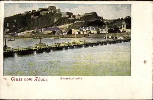 Ak Koblenz Rhein, Ehrenbreitstein, Schiffbrücke