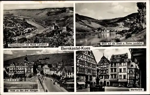 Ak Bernkastel Kues an der Mosel, Burg Landshut, Marktplatz, Hotel zu den drei Königen