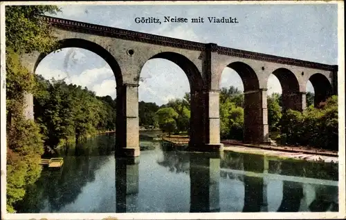 Ak Görlitz in der Lausitz, Neisse mit Viadukt