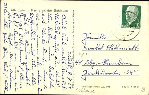 Ak Altruppin Neuruppin in Brandenburg, Partie an der Schleuse