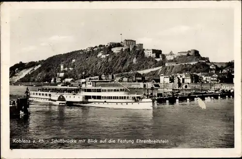 Ak Ehrenbreitstein Koblenz am Rhein, Festung, Schiffbrücke, Dampfer Elberfeld