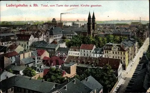Ak Ludwigshafen am Rhein, Blick auf die Stadt vom Turm der protest. Kirche