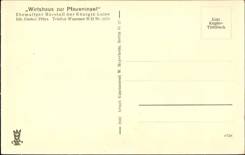 Ak Berlin Zehlendorf Wannsee, Wirtshaus zur Pfaueninsel