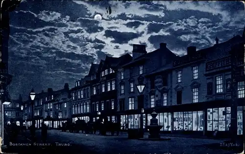 Mondschein Ak Truro Cornwall England, Boscawen Street bei Nacht, Mondlicht