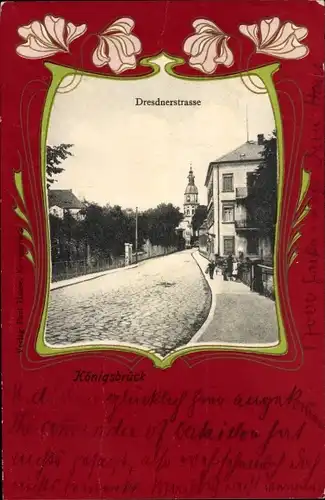 Jugendstil Passepartout Ak Königsbrück in der Oberlausitz, Dresdner Straße