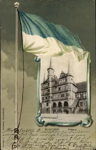 Passepartout Ak Duderstadt im Eichsfeld, Rathaus, Flagge