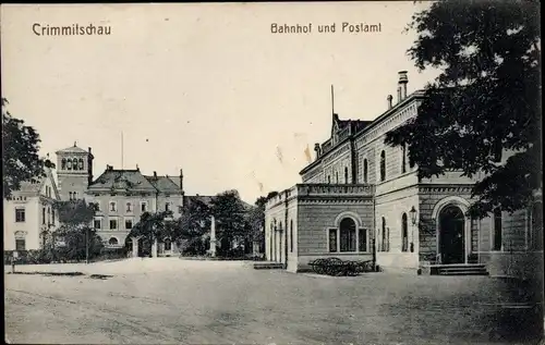 Ak Crimmitschau in Sachsen, Bahnhof, Post