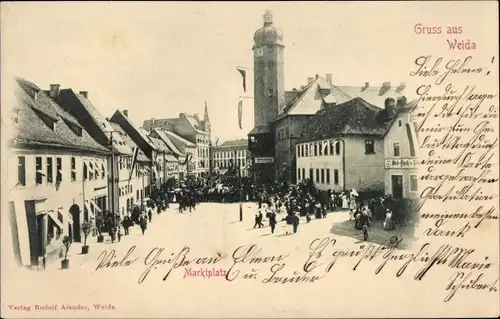 Ak Weida in Thüringen, Marktplatz, Kirche