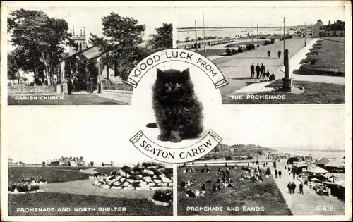 Ak Seaton Carew North East England, Parish Church, The Promenade, North Shelter, Sands