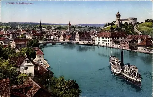 Ak Schaffhausen am Rhein Schweiz, Blick auf die Stadt, Dampfer