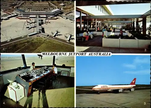 Ak Melbourne Australien, Jetport, Aerial view of terminal, Terminal plaza, Control tower