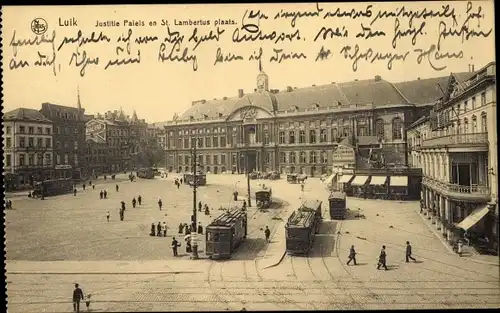 Ak Liège Luik Lüttich Wallonien, Palais de Justice, Place Saint Lambert, tramways