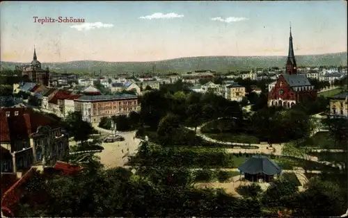 Ak Teplice Šanov Teplitz Schönau Region Aussig, Ortsansicht, Kirche