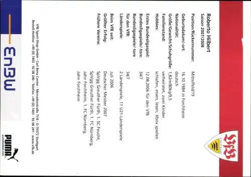 Sammelbild Fußballspieler Roberto Hilbert, VfB Stuttgart