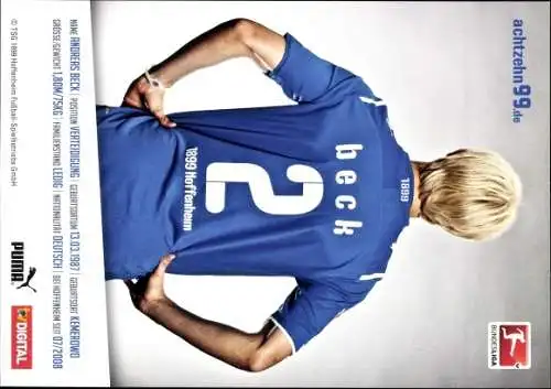 Sammelbild Fußballspieler Andreas Beck, 1899 Hoffenheim