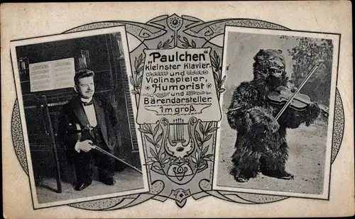 Ak Paulchen, kleinster Klavier- und Violinspieler, Humorist, Bärendarsteller, Liliputaner